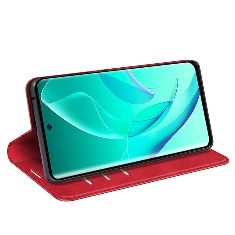 For Honor 60 Skin-touch Feeling PU Leather Flip Wallet Cover Stand Magnetic Adsorption Shockproof Folio Book Case - Red