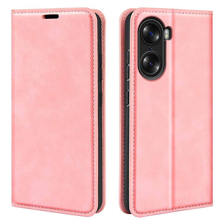 For Honor 60 Skin-touch Feeling PU Leather Flip Wallet Cover Stand Magnetic Adsorption Shockproof Folio Book Case - Pink
