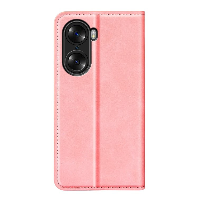 For Honor 60 Skin-touch Feeling PU Leather Flip Wallet Cover Stand Magnetic Adsorption Shockproof Folio Book Case - Pink