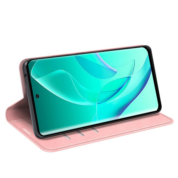 For Honor 60 Skin-touch Feeling PU Leather Flip Wallet Cover Stand Magnetic Adsorption Shockproof Folio Book Case - Pink