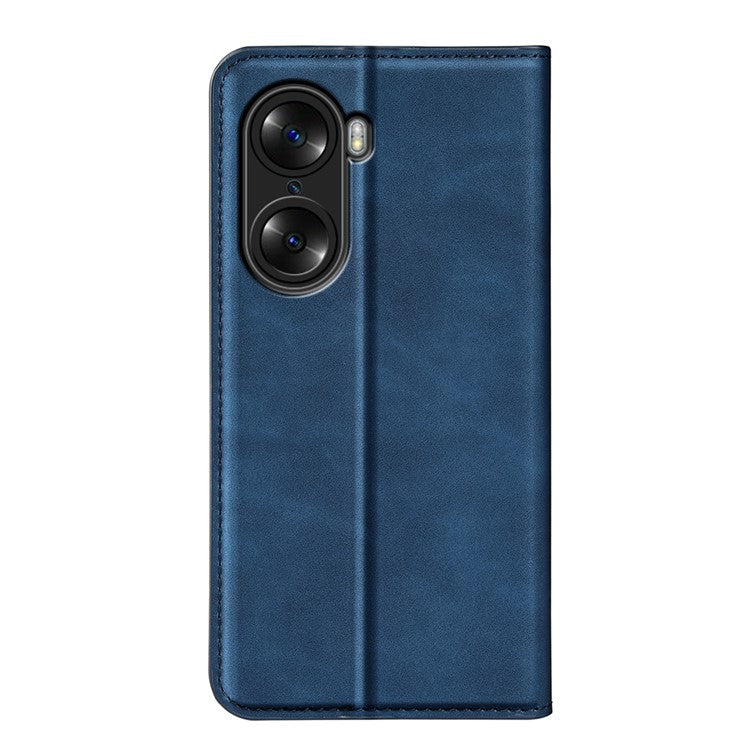For Honor 60 Skin-touch Feeling PU Leather Flip Wallet Cover Stand Magnetic Adsorption Shockproof Folio Book Case - Blue