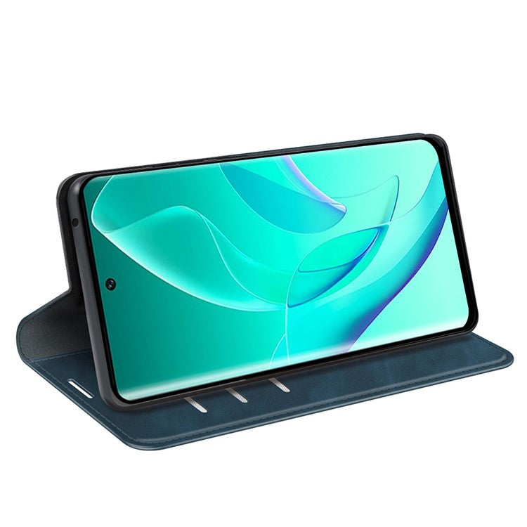 For Honor 60 Skin-touch Feeling PU Leather Flip Wallet Cover Stand Magnetic Adsorption Shockproof Folio Book Case - Blue