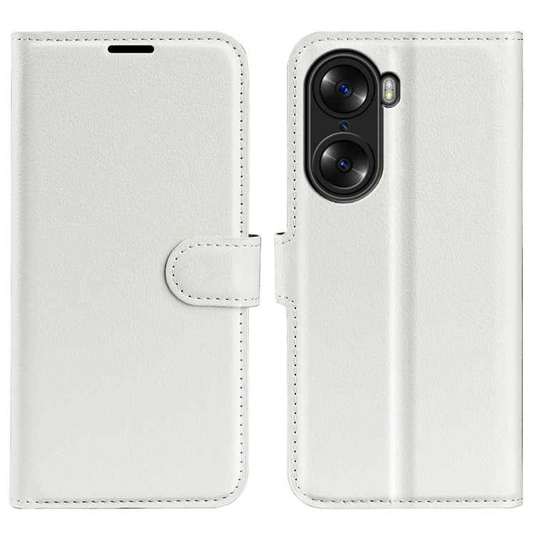 PU Leather Case for Honor 60, Litchi Texture Folding Stand Wallet Flip Cover with Magnetic Clasp - White