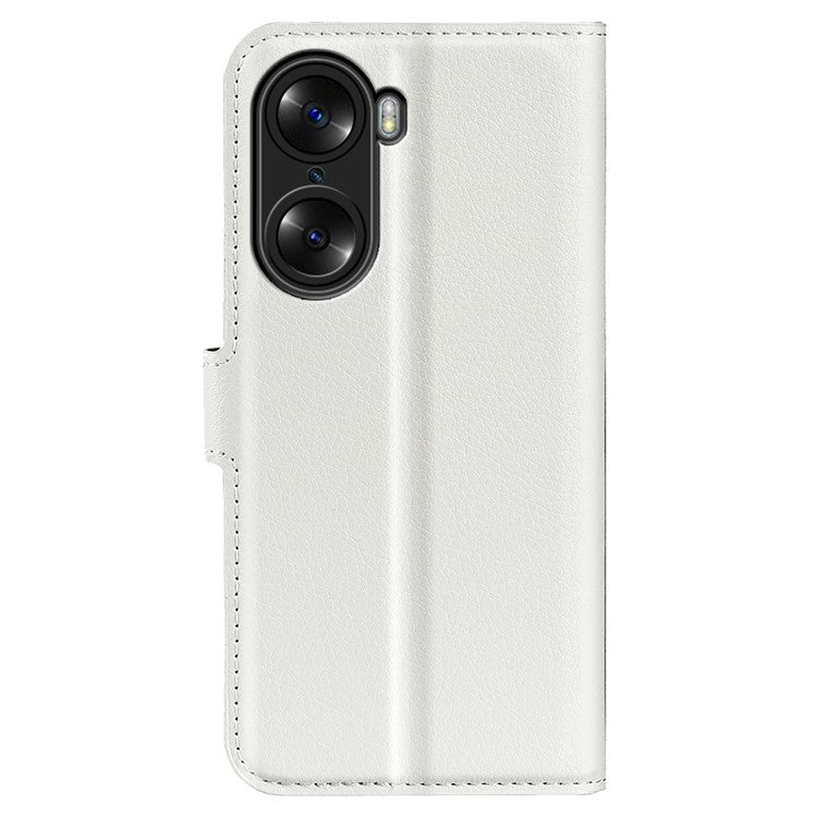 PU Leather Case for Honor 60, Litchi Texture Folding Stand Wallet Flip Cover with Magnetic Clasp - White