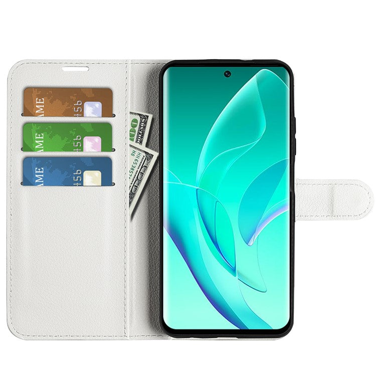 PU Leather Case for Honor 60, Litchi Texture Folding Stand Wallet Flip Cover with Magnetic Clasp - White