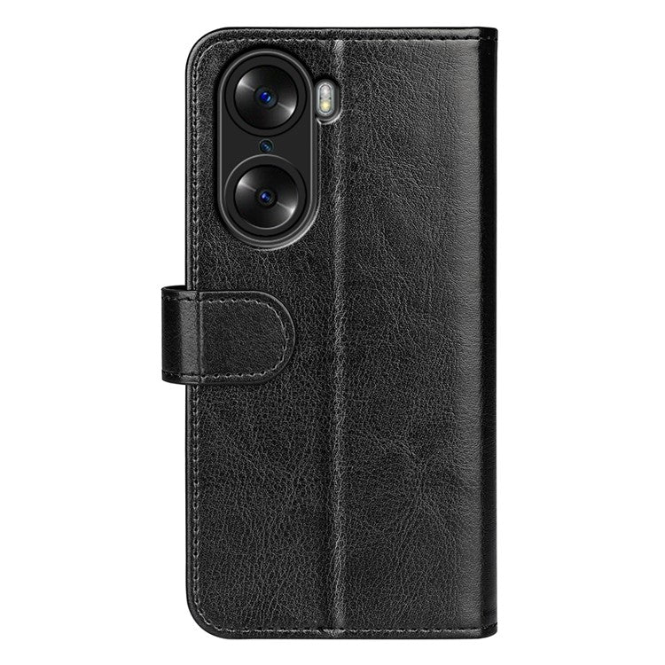 For Honor 60 Wallet Phone Case Magnetic Premium Crazy Horse Texture PU Leather Folio Flip Cover with Folding Stand - Black
