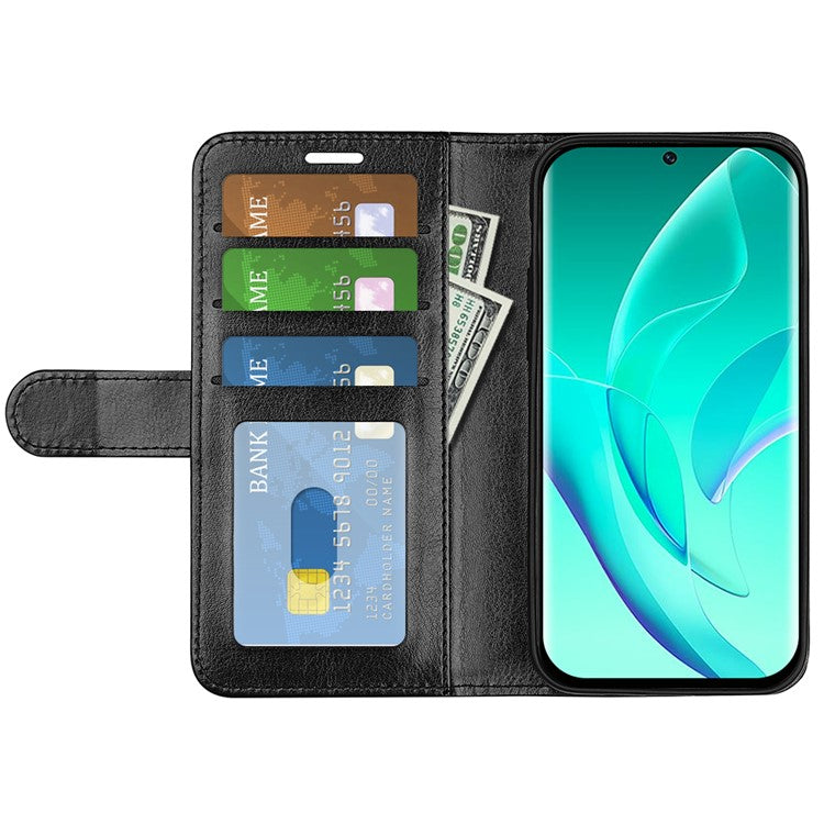 For Honor 60 Wallet Phone Case Magnetic Premium Crazy Horse Texture PU Leather Folio Flip Cover with Folding Stand - Black