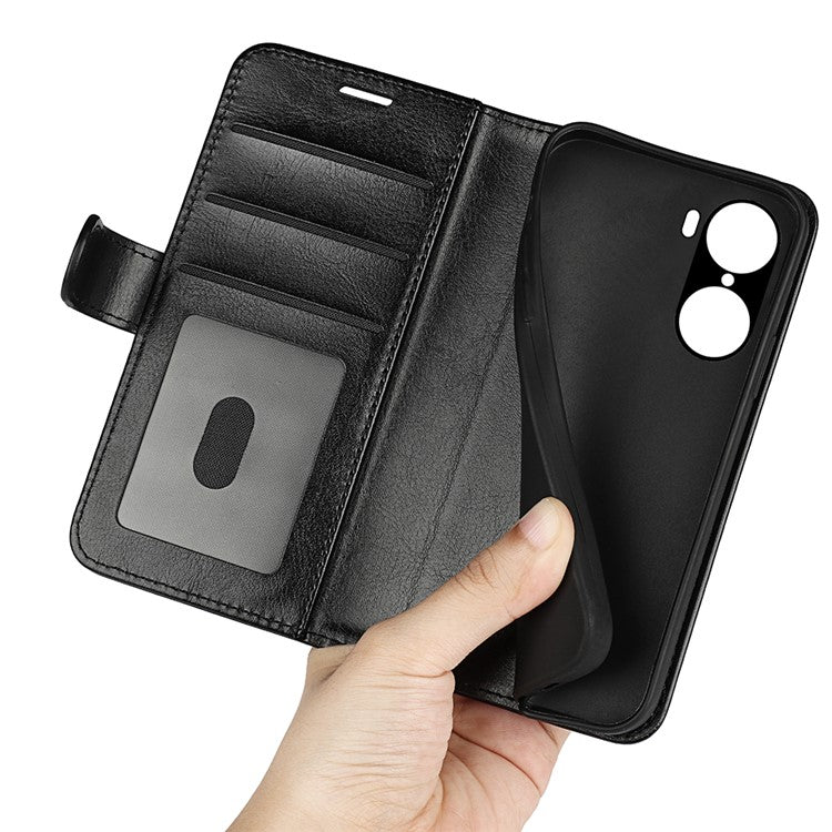 For Honor 60 Wallet Phone Case Magnetic Premium Crazy Horse Texture PU Leather Folio Flip Cover with Folding Stand - Black