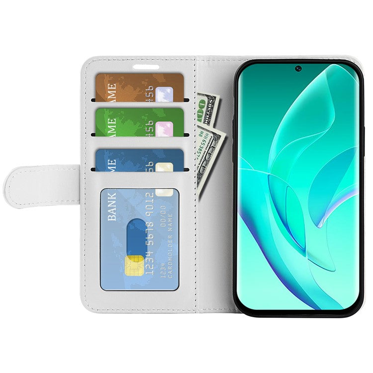 For Honor 60 Wallet Phone Case Magnetic Premium Crazy Horse Texture PU Leather Folio Flip Cover with Folding Stand - White