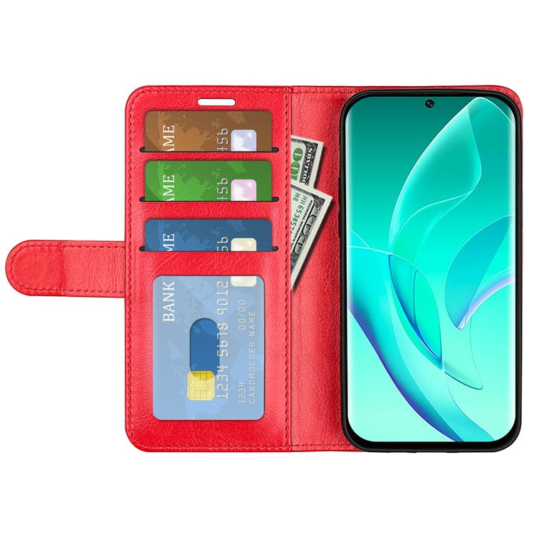 For Honor 60 Wallet Phone Case Magnetic Premium Crazy Horse Texture PU Leather Folio Flip Cover with Folding Stand - Red