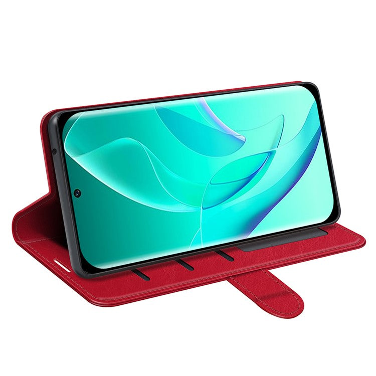 For Honor 60 Wallet Phone Case Magnetic Premium Crazy Horse Texture PU Leather Folio Flip Cover with Folding Stand - Red