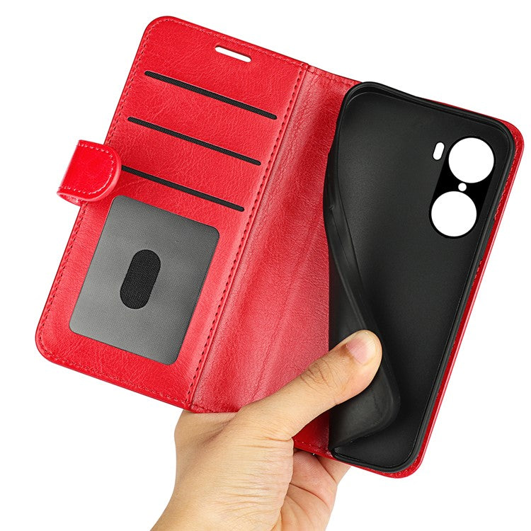 For Honor 60 Wallet Phone Case Magnetic Premium Crazy Horse Texture PU Leather Folio Flip Cover with Folding Stand - Red