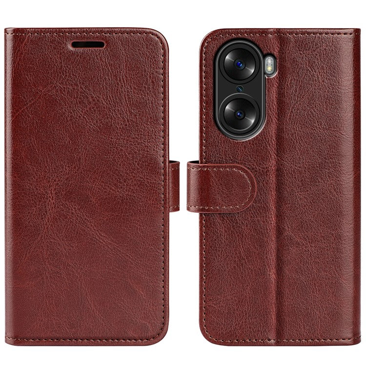 For Honor 60 Wallet Phone Case Magnetic Premium Crazy Horse Texture PU Leather Folio Flip Cover with Folding Stand - Brown