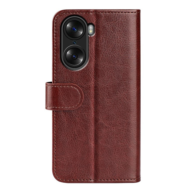For Honor 60 Wallet Phone Case Magnetic Premium Crazy Horse Texture PU Leather Folio Flip Cover with Folding Stand - Brown