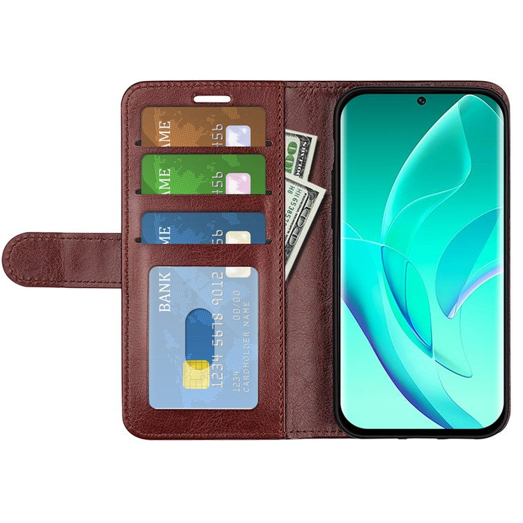 For Honor 60 Wallet Phone Case Magnetic Premium Crazy Horse Texture PU Leather Folio Flip Cover with Folding Stand - Brown