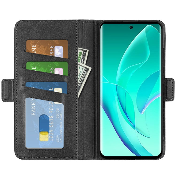 For Honor 60 Textured PU Leather Flip Wallet Case Stand Function Shockproof Protective Case Cover - Black