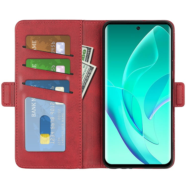 For Honor 60 Textured PU Leather Flip Wallet Case Stand Function Shockproof Protective Case Cover - Red