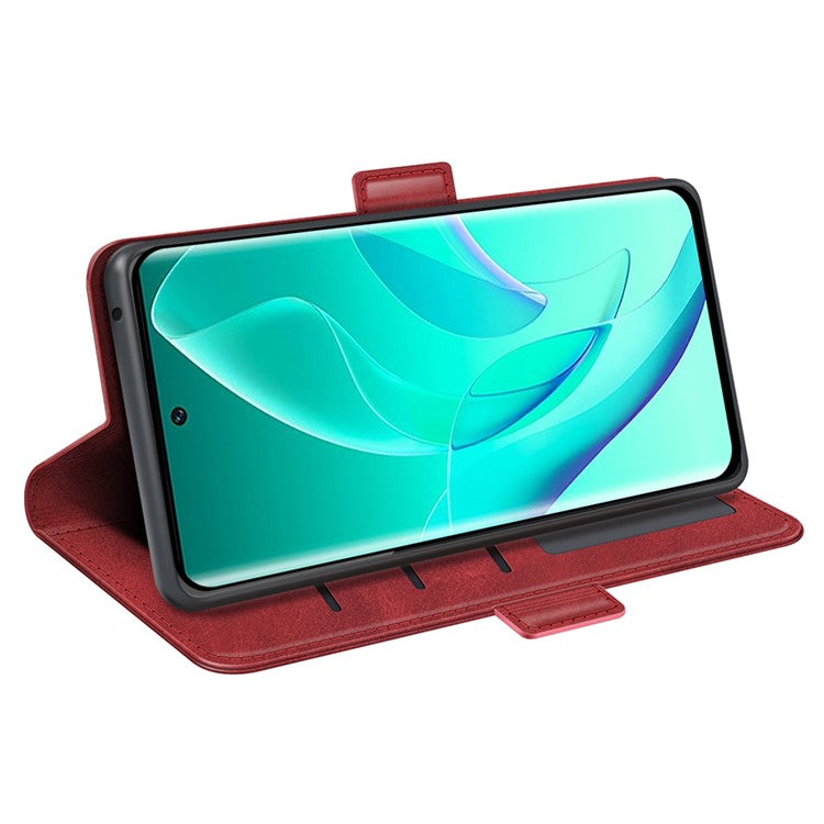 For Honor 60 Textured PU Leather Flip Wallet Case Stand Function Shockproof Protective Case Cover - Red