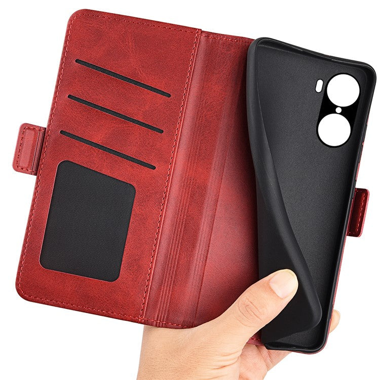 For Honor 60 Textured PU Leather Flip Wallet Case Stand Function Shockproof Protective Case Cover - Red