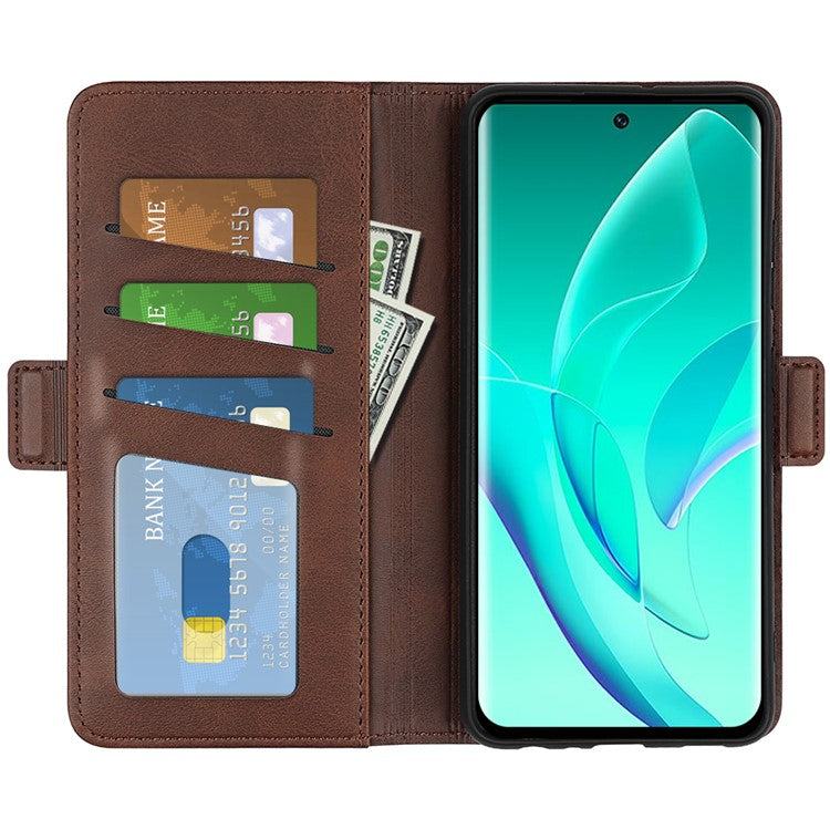 For Honor 60 Textured PU Leather Flip Wallet Case Stand Function Shockproof Protective Case Cover - Brown