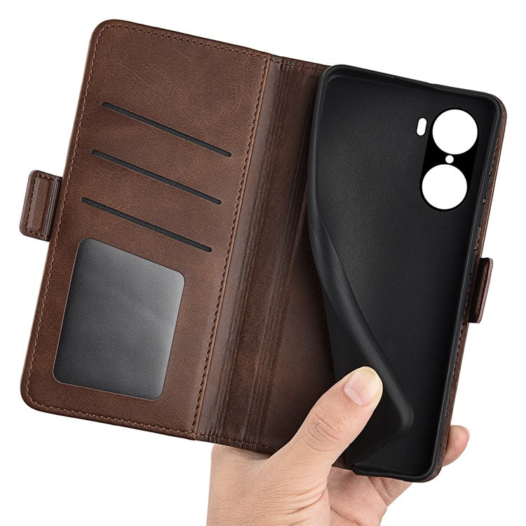 For Honor 60 Textured PU Leather Flip Wallet Case Stand Function Shockproof Protective Case Cover - Brown