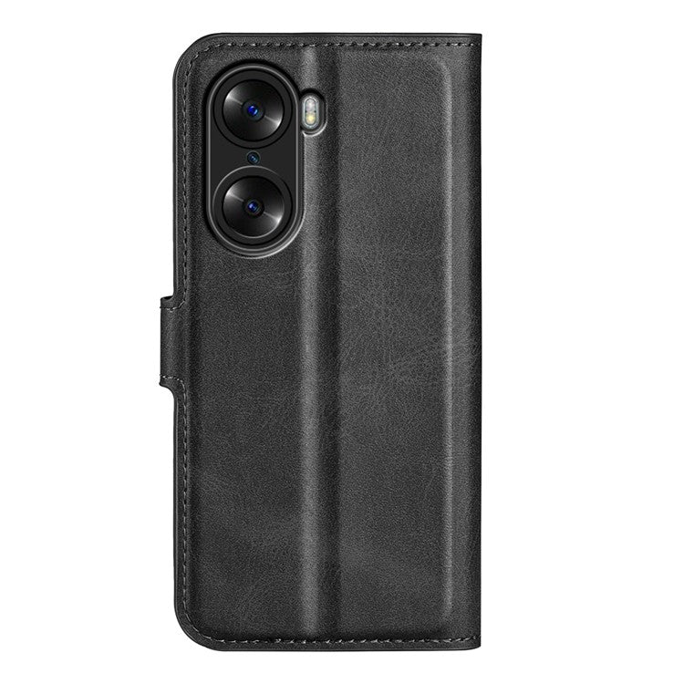 For Honor 60 Textured PU Leather TPU Interior Protective Case Stand Folio Flip Wallet Phone Cover - Black