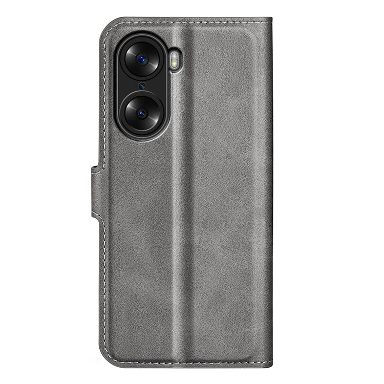 For Honor 60 Textured PU Leather TPU Interior Protective Case Stand Folio Flip Wallet Phone Cover - Grey