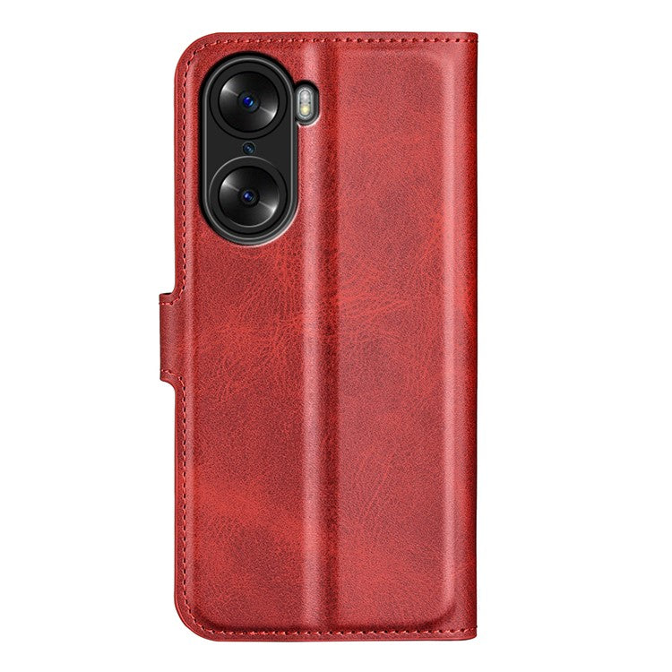 For Honor 60 Textured PU Leather TPU Interior Protective Case Stand Folio Flip Wallet Phone Cover - Red