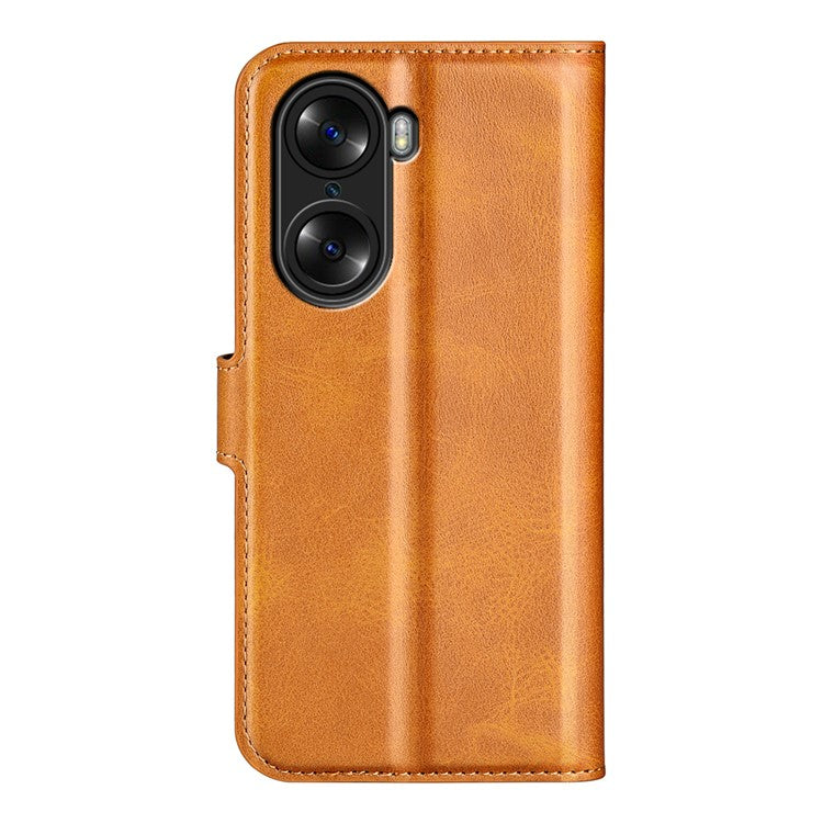 For Honor 60 Textured PU Leather TPU Interior Protective Case Stand Folio Flip Wallet Phone Cover - Yellow