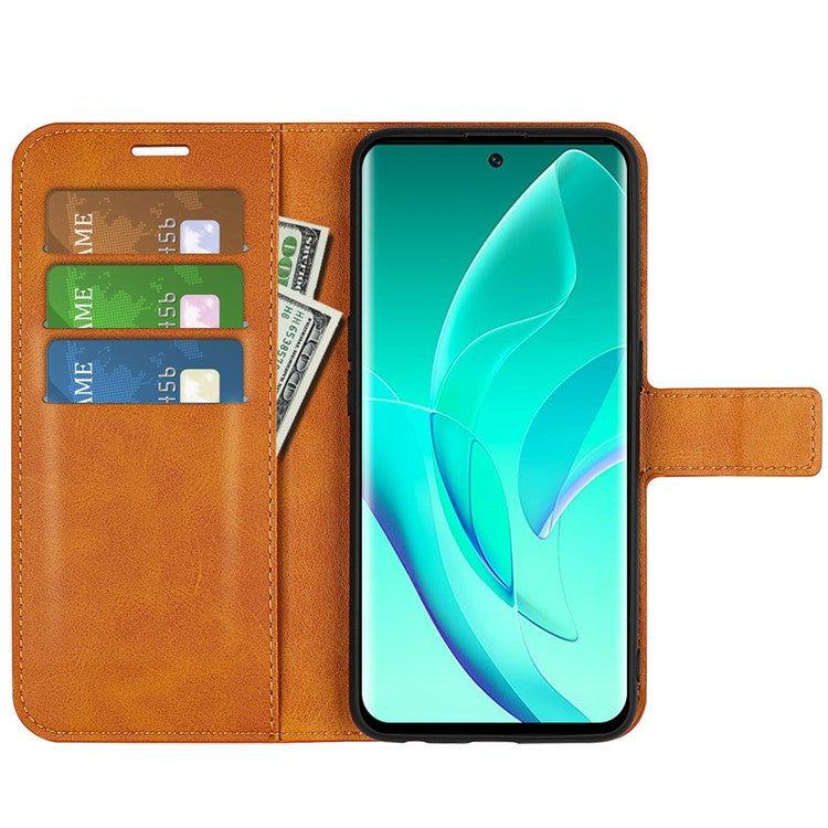 For Honor 60 Textured PU Leather TPU Interior Protective Case Stand Folio Flip Wallet Phone Cover - Yellow