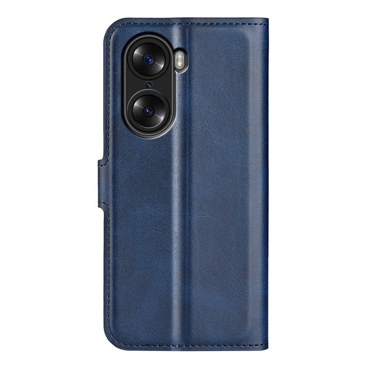 For Honor 60 Textured PU Leather TPU Interior Protective Case Stand Folio Flip Wallet Phone Cover - Blue