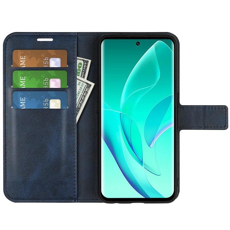 For Honor 60 Textured PU Leather TPU Interior Protective Case Stand Folio Flip Wallet Phone Cover - Blue