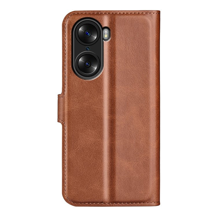 For Honor 60 Textured PU Leather TPU Interior Protective Case Stand Folio Flip Wallet Phone Cover - Light Brown