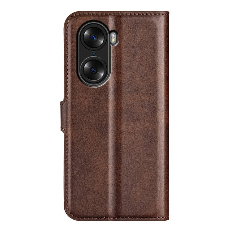 For Honor 60 Textured PU Leather TPU Interior Protective Case Stand Folio Flip Wallet Phone Cover - Brown