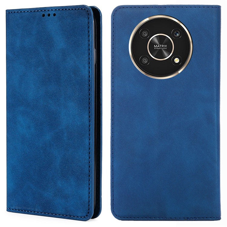 For Honor X30/X9 5G/Magic 4 Lite 5G Auto-absorbed Magnetic Shockproof Skin-touch Feeling Case PU Leather Stand Anti-scratch Mobile Phone Cover - Blue