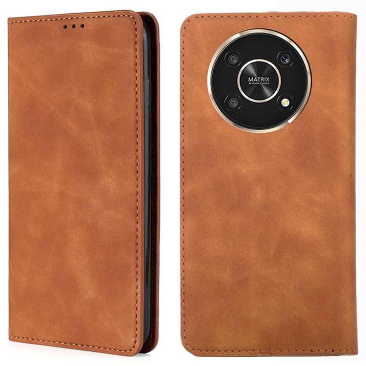 For Honor X30/X9 5G/Magic 4 Lite 5G Auto-absorbed Magnetic Shockproof Skin-touch Feeling Case PU Leather Stand Anti-scratch Mobile Phone Cover - Light Brown