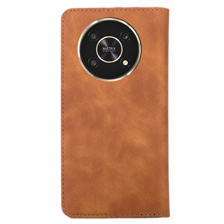 For Honor X30/X9 5G/Magic 4 Lite 5G Auto-absorbed Magnetic Shockproof Skin-touch Feeling Case PU Leather Stand Anti-scratch Mobile Phone Cover - Light Brown