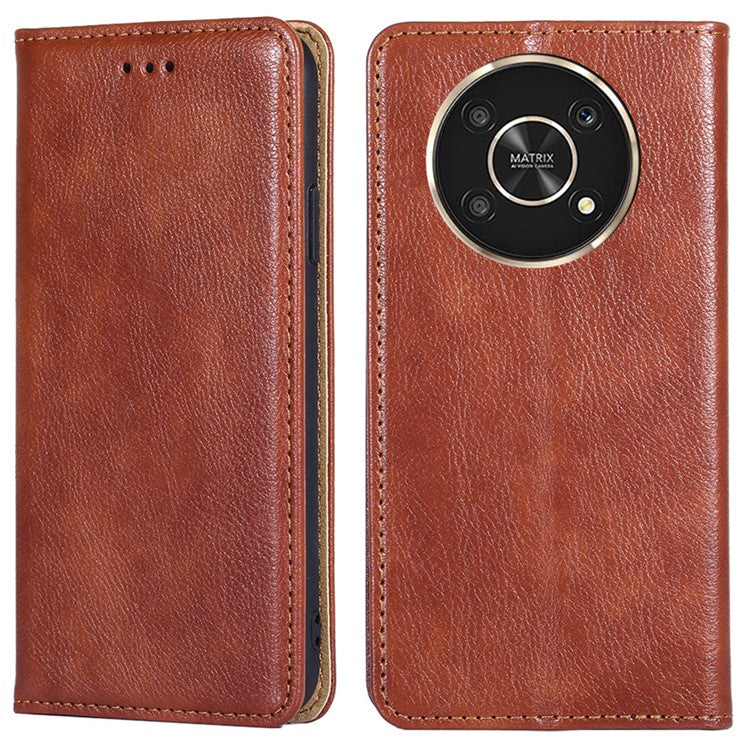 For Honor X30/X9 5G/Magic 4 Lite 5G Auto Magnetic Closed Anti-scratch Anti-fall Cover PU Leather + TPU Well-protected Wallet Stand Phone Shell Case - Brown