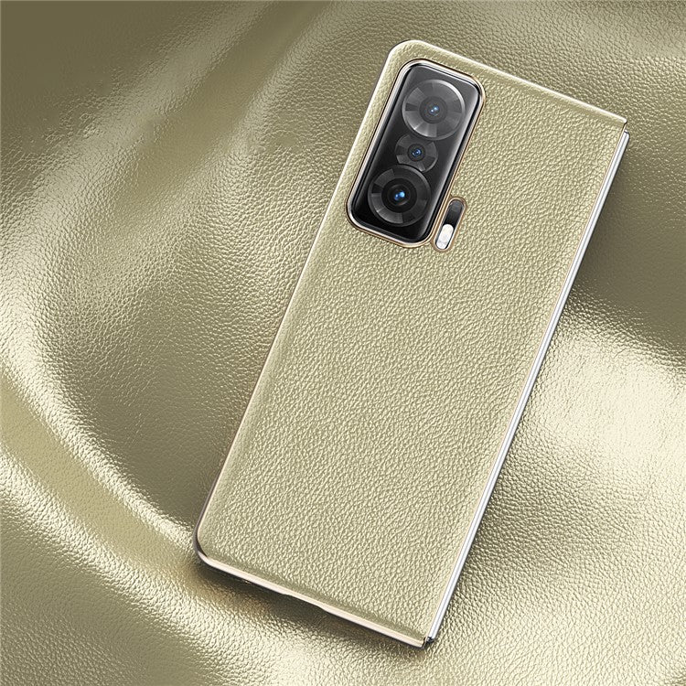 For Honor Magic V Electroplating Frame PU Leather Coated PC Cover Folding Phone Case - Gold