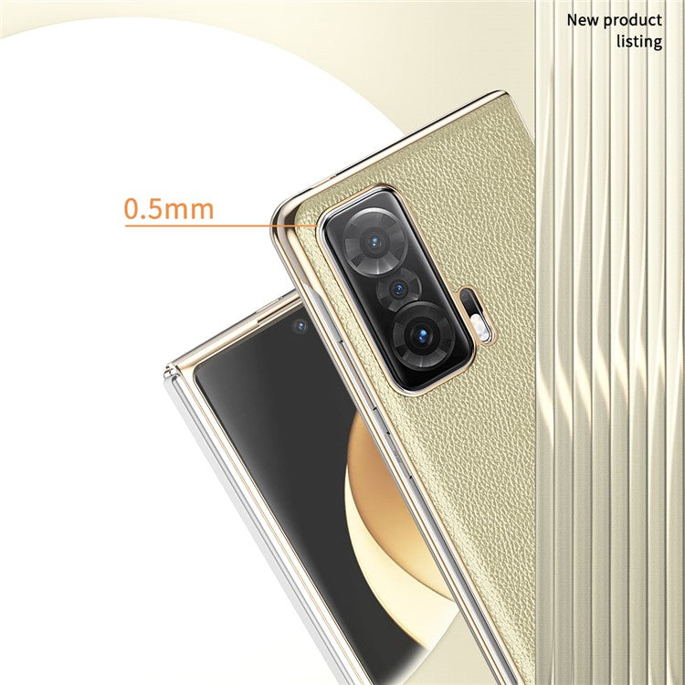 For Honor Magic V Electroplating Frame PU Leather Coated PC Cover Folding Phone Case - Gold