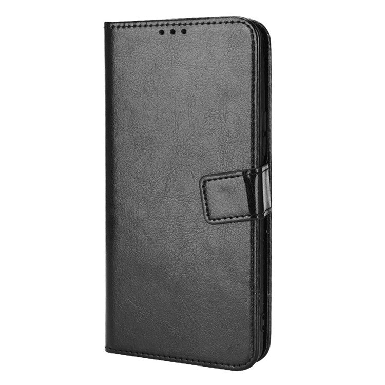 For Honor 60 Shockproof Crazy Horse Leather Phone Shell Wallet Stand Function Protector with Handy Strap - Black