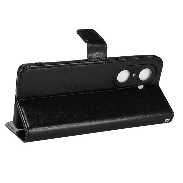 For Honor 60 Shockproof Crazy Horse Leather Phone Shell Wallet Stand Function Protector with Handy Strap - Black