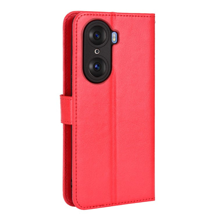 For Honor 60 Shockproof Crazy Horse Leather Phone Shell Wallet Stand Function Protector with Handy Strap - Red