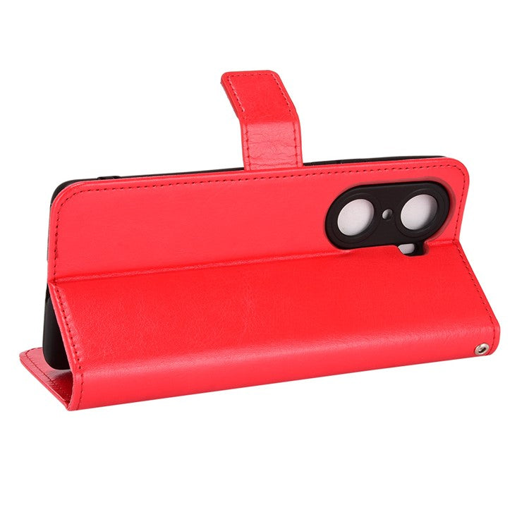 For Honor 60 Shockproof Crazy Horse Leather Phone Shell Wallet Stand Function Protector with Handy Strap - Red