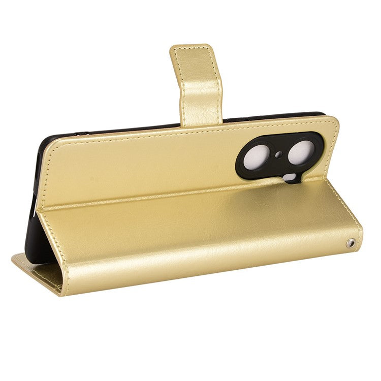 For Honor 60 Shockproof Crazy Horse Leather Phone Shell Wallet Stand Function Protector with Handy Strap - Gold