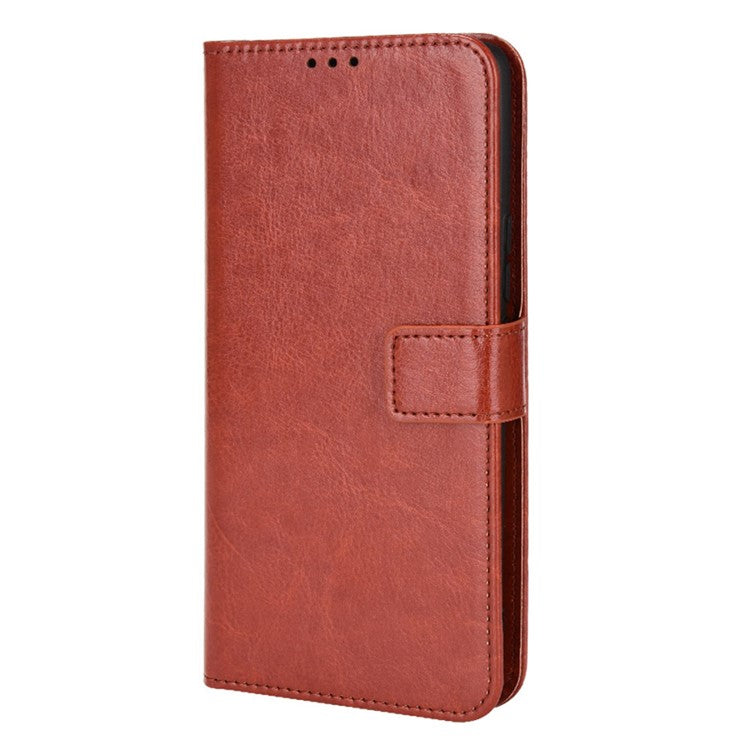 For Honor 60 Shockproof Crazy Horse Leather Phone Shell Wallet Stand Function Protector with Handy Strap - Brown