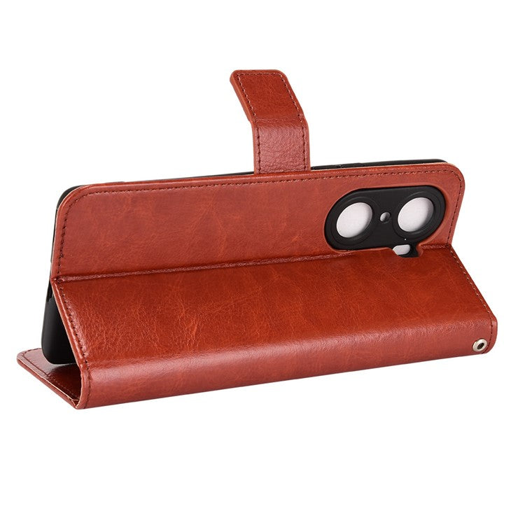 For Honor 60 Shockproof Crazy Horse Leather Phone Shell Wallet Stand Function Protector with Handy Strap - Brown