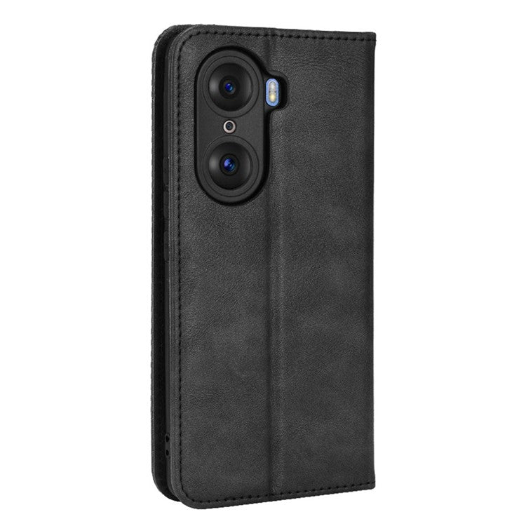 For Honor 60 PU Leather Wallet Vintage Cell Phone Case Mosaic Imprinted Shockproof Magnetic Anti-fall Cover - Black