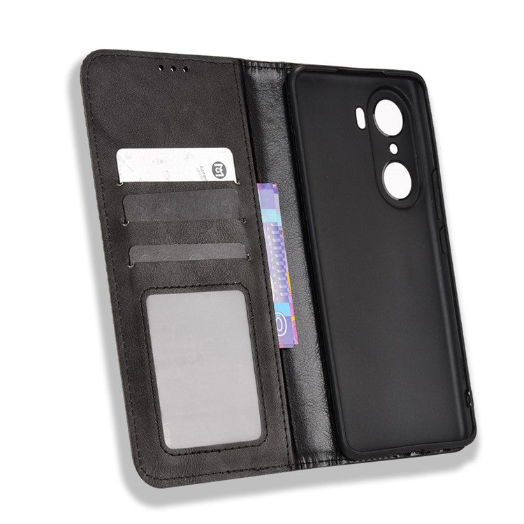For Honor 60 PU Leather Wallet Vintage Cell Phone Case Mosaic Imprinted Shockproof Magnetic Anti-fall Cover - Black