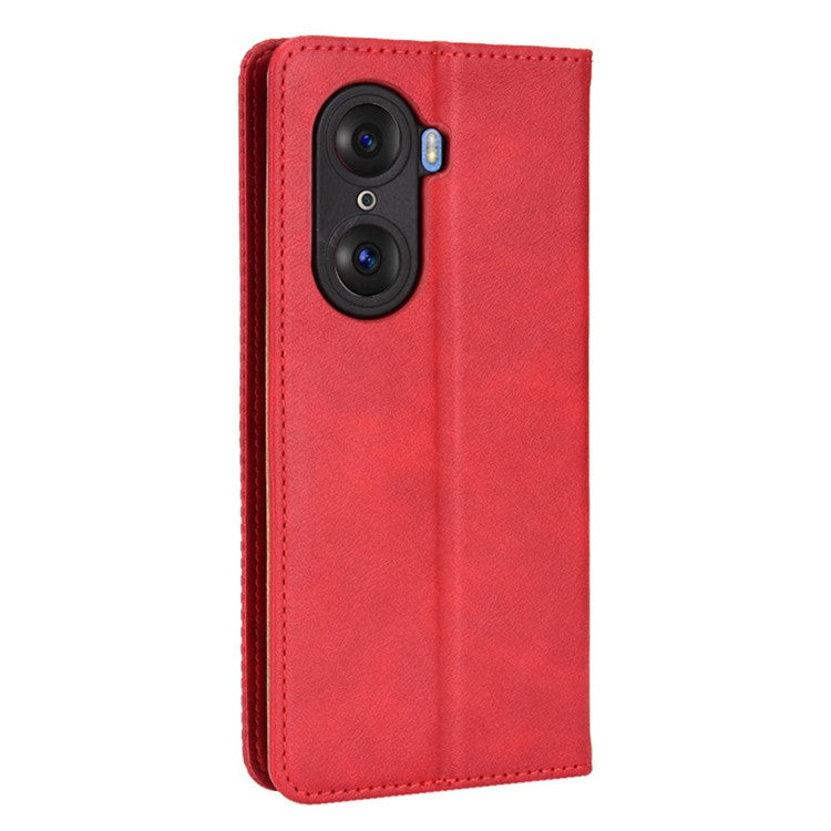 For Honor 60 PU Leather Wallet Vintage Cell Phone Case Mosaic Imprinted Shockproof Magnetic Anti-fall Cover - Red